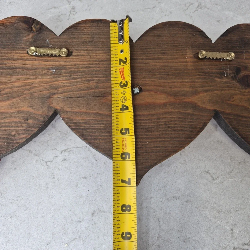 Vintage Wooden 3 Peg Heart Wall Hanging Coat Rack 21